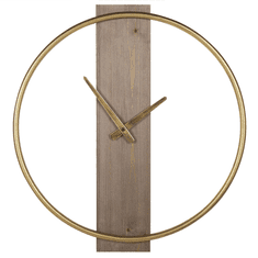 Beliani Stenska ura ø 47 cm zlata v svetlem lesu CASITAS