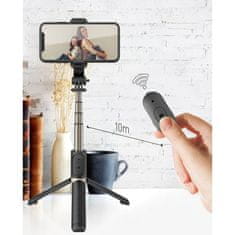 MG Selfie stick s stojalom in bluetooth daljinskim upravljalnikom, črna