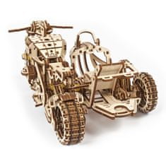UGEARS Igrača 3D lesena mehanska sestavljanka UGR-10 Motorno kolo (scrambler) z vozičkom