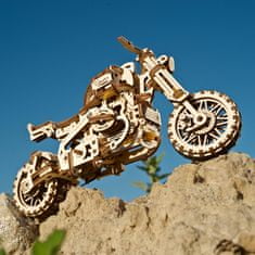 UGEARS Igrača 3D lesena mehanska sestavljanka UGR-10 Motorno kolo (scrambler) z vozičkom