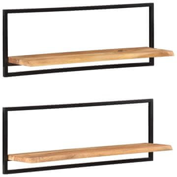Vidaxl Stenske police 2 kosa 100x24x35 cm trden akacijev les in jeklo