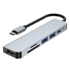 Tech-protect V4 HUB adapter 2x USB / USB-C / HDMI / SD / Micro SD / TF, siva