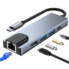 Tech-protect V3 HUB adapter 2x USB / USB-C / HDMI / RJ45, siva