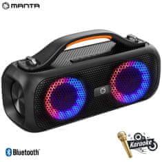 Manta Boombox SPK216 zvočnik, Bluetooth, 40W RMS, polnilna baterija, RGB LED, IPX5, USB, AUX, črn