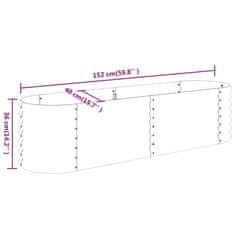 Vidaxl Visoka greda iz prašno premazanega jekla 152x40x36 cm srebrna