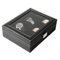 tectake Škatla z ročnimi urami vključno s ključem, 10 predelkov Črna