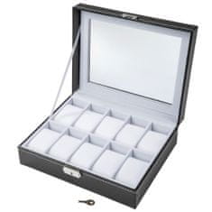 tectake Škatla z ročnimi urami vključno s ključem, 10 predelkov Bela
