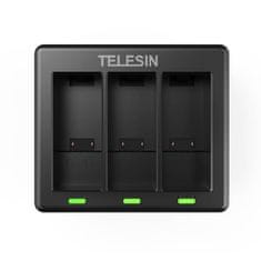 TELESIN 3-slot polnilnik za GoPro Hero 9 / 10 / 11 / 12 + 2 baterije, črna