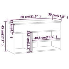 Greatstore Klop za čevlje rjavi hrast 80x30x45 cm konstruiran les