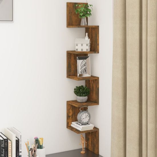 Vidaxl Stenska kotna polica dim. hrast 20x20x127,5 cm konstruiran les
