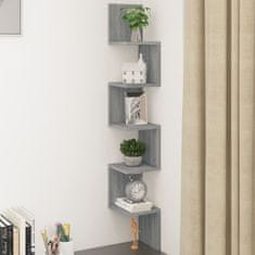 Vidaxl Stenska kotna polica siva sonoma 20x20x127,5 cm konstruiran les