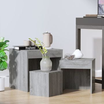 Vidaxl vidaXL 3-delni paket mizic z utori, siv hrast sonoma