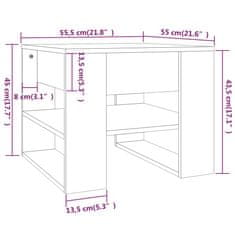 shumee Klubska mizica visok sijaj bela 55,5x55x45 cm konstruiran les