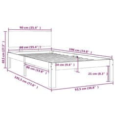 Vidaxl Posteljni okvir iz trdnega lesa 90x190 cm 3FT