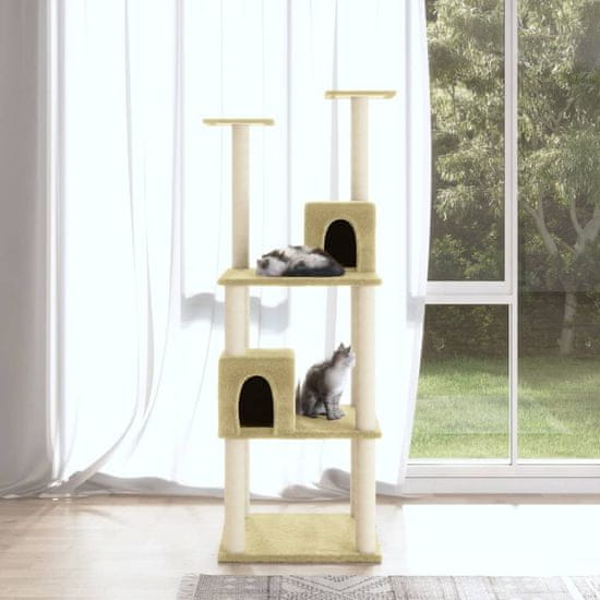 Vidaxl Mačje drevo s praskalniki iz sisala krem 141 cm