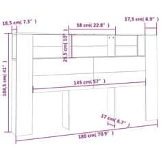 Vidaxl Vzglavna omarica siva sonoma 180x18,5x104,5 cm