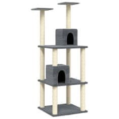 Vidaxl Praskalnik za mačke s sisalovimi stebri, temno siv, 141 cm