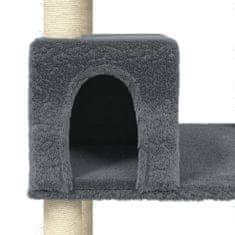 Vidaxl Praskalnik za mačke s sisalovimi stebri, temno siv, 141 cm
