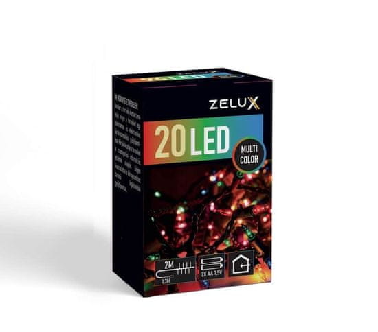 ZELUX Novoletne lučke na baterije 20 LED 2m večbarvne prozoren kabel 2x AA