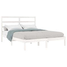 Vidaxl Posteljni okvir bel iz trdnega lesa 135x190 cm 4FT6
