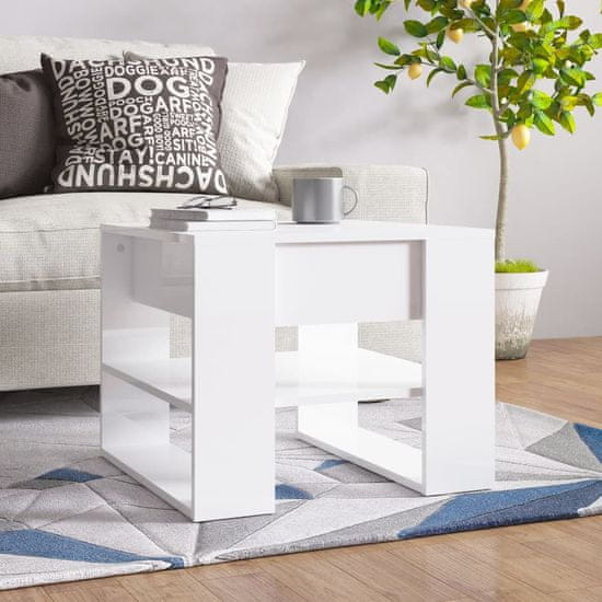 Vidaxl Kavna mizica, bela, visok sijaj, 55,5x55x45 cm