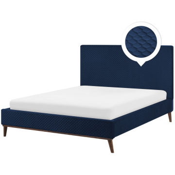 Beliani Oblazinjena postelja modra 160 x 200 cm BAYONNE