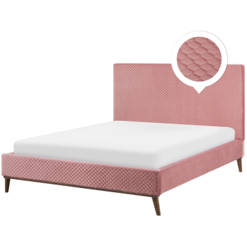Beliani Oblazinjena roza postelja 160 x 200 cm BAYONNE