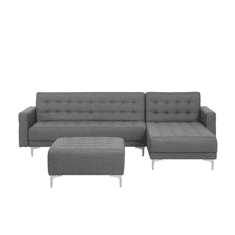 Beliani Svetlo sivo oblazinjen raztegljiv kavč v obliki črke L s taburejem, leva stran ABERDEEN