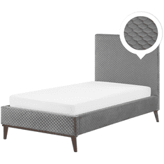 Beliani Žametna postelja siva 90 x 200 cm BAYONNE
