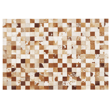 Beliani Usnjena patchwork preproga 160 x 230 cm rjavo-bela CAMILI