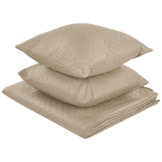 Beliani Set reliefnega pregrinjala in vzglavnikov 220 x 240 cm taupe SHUSH