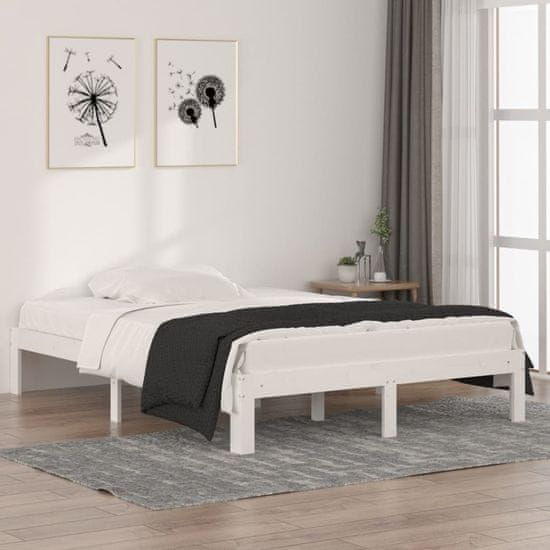 Greatstore Posteljni okvir bel iz trdnega lesa 135x190 cm 4FT6