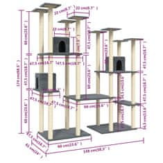 shumee Mačje drevo s praskalniki iz sisala temno sivo 174 cm
