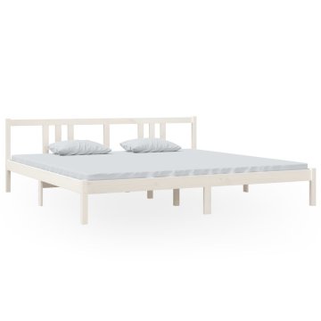 Vidaxl Posteljni okvir bel iz trdnega lesa 200x200 cm