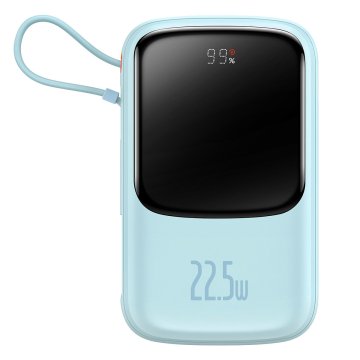 slomart baseus qpow powerbank 10000mah z vgrajenim kablom usb tipa c 22,5W hitro polnjenje scp afc fcp modra (ppqd020103)
