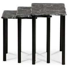 Autronic Priklopne in odlagalne mize, nastavljeno 3 kom, ploščo črni marmor, kovinske noge, črna m 20658-04 BK