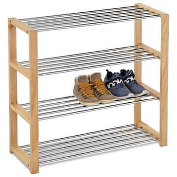 Autronic Omara za čevlje, 4 kovinske kromirane police, masivno kavčukovo drevo, naravna senca in kisla kumarica 83168-14 NAT