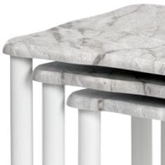 Autronic Priklop in shranjevanje mize, nastavljeno 3 kom, ploščo siva in bela marmorja, kovinske noge, Bela 20658-04 WT