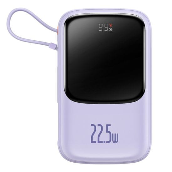 shumee Qpow powerbank 10000mAh vgrajen kabel USB Type C 22,5W Quick Charge vijoličen