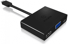 IcyBox IB-DK4032-CPD adapter iz USB-C na VGA, USB-C in USB-A, črn