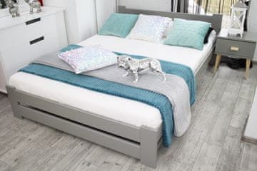 MAXI-DREW Postelja Ola 160x200 cm iz masivnega bora, siva, z lesenim letvenim dnom