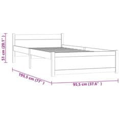 Vidaxl Posteljni okvir iz trdnega lesa 90x190 cm 3FT