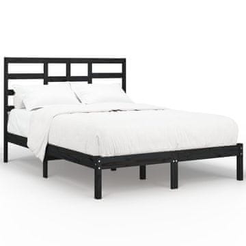 Vidaxl Posteljni okvir črn iz trdnega lesa 140x190 cm