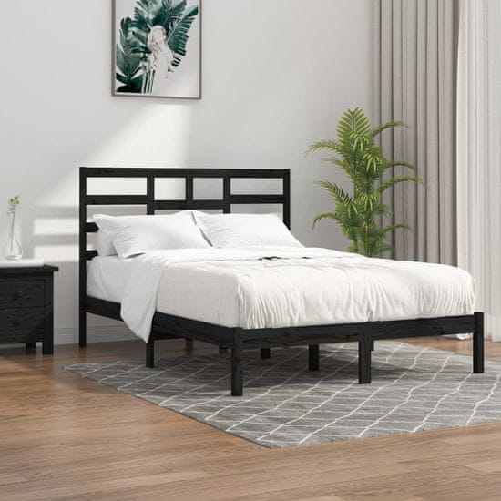 Greatstore Posteljni okvir črn iz trdnega lesa 140x190 cm