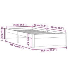 Vidaxl Posteljni okvir iz trdnega lesa 75x190 cm 2FT6