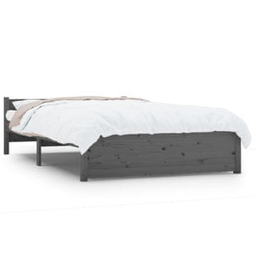 Vidaxl Posteljni okvir siv iz trdnega lesa 135x190 cm