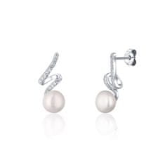 JwL Luxury Pearls Eleganten komplet nakita s pravimi biseri in cirkoni JL0746 (verižica, obesek, uhani)