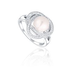 JwL Luxury Pearls Očarljiv prstan s pravimi biseri in cirkoni JL0759 (Obseg 52 mm)