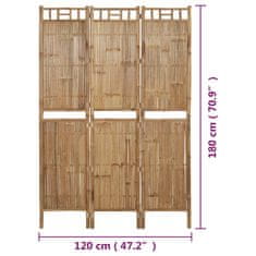 Vidaxl Paravan 3-delni iz bambusa 120x180 cm