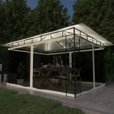 Vidaxl Paviljon s komarnikom in lučkami 4x3x2,73 m krem 180 g/m2